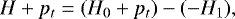 Mathematical equation: \begin{equation*} H + p_t = (H_0+p_t) - (-H_1), \end{equation*}