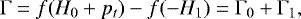 Mathematical equation: \begin{equation*} \Gamma = f(H_0+p_t)-f(-H_1) =\Gamma_0 + \Gamma_1, \end{equation*}