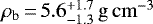 Mathematical equation: $\rho_{\textrm{b}}\,{=}\,5.6^{+1.7}_{-1.3}\,\mathrm{g\,cm}^{-3}$
