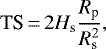 Mathematical equation: \begin{equation*} \textrm{TS}\,{=}\,2 H_{\textrm{s}} \frac{R_{\textrm{p}}}{R_{\textrm{s}}^2} ,\end{equation*}