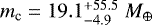 Mathematical equation: $m_{\textrm{c}} = 19.1_{-4.9}^{+55.5}\;M_{\oplus}$