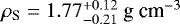 Mathematical equation: $\rho_{\textrm{S}}=1.77_{-0.21}^{+0.12} \text{ g cm}^{-3}$