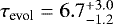 Mathematical equation: $\tau_{\text{evol}}=6.7_{-1.2}^{+3.0}\;$