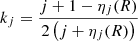 Mathematical equation: $$ \begin{aligned} k_{j} = {{j +1 - \eta _{j}(R)}\over {2\left(j+\eta _{j}(R)\right)}} \end{aligned} $$