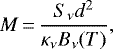 Mathematical equation: \begin{equation*} M \,{=}\, \frac{S_{\nu} d^2}{\kappa_{\nu} B_{\nu}(T)},\end{equation*}