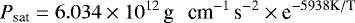 Mathematical equation: \begin{equation*} P_{\textrm{sat}}=6.034\times10^{12} \,\textrm{g \, cm}^{-1} \,\textrm{s}^{-2} \times {\textrm{e}}^{-{5938 \textrm{K}}/\textrm{T}} \end{equation*}