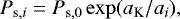 Mathematical equation: \begin{equation*} P_{\textrm{s},i} = P_{\textrm{s},0} \exp(a_{\textrm{K}}/a_i), \end{equation*}