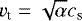 Mathematical equation: $v_{\textrm{t}} = \sqrt{\alpha} c_{\textrm{s}}$