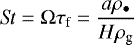 Mathematical equation: \begin{equation*} \textit{St}=\Omega\tau_{\textrm{f}}=\frac{a\rho_{\bullet}}{H \rho_{\textrm{g}}} \end{equation*}