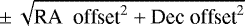 Mathematical equation: $\,{\pm}\,\sqrt{\textrm{RA~ offset}^{2}+\textrm{Dec~offset}^{2}}$