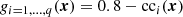 Mathematical equation: $$ \begin{aligned}&g_{i=1,\ldots , q}(\boldsymbol{x})=0.8 -\mathrm{cc}_{{i}}(\boldsymbol{x})\end{aligned} $$