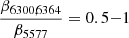 Mathematical equation: $ \frac{\beta_{6300,6364}}{\beta_{5577}} = 0.5{-}1 $