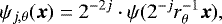 Mathematical equation: \begin{equation*}\psi_{j,\theta}(\boldsymbol x) = 2^{-2j} \cdot \psi(2^{-j} r_{\theta}^{-1} \boldsymbol x), \end{equation*}