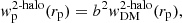 Mathematical equation: $$ \begin{aligned} w_{\rm p}^\text{2-halo}(r_{\rm p}) = b^2 w_{\mathrm{DM} }^\text{2-halo}(r_{\rm p}), \end{aligned} $$