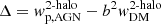 Mathematical equation: $ \Delta = w_{\mathrm{p,AGN}}^{\text{2-halo}} - b^2 w_{\mathrm{DM}}^{\text{2-halo}} $