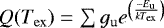 Mathematical equation: $Q(T_{\mathrm{ex}})=\sum g_{\mathrm{u}}e^{\left(\frac{-E_{\mathrm{u}}}{k T_{\mathrm{ex}}}\right)}$