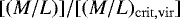 Mathematical equation: $[(M/L)]/[(M/L)_{\mathrm{crit,vir}}]$