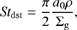 Mathematical equation: \begin{equation*}\textit{St}_{\mathrm{dst}} = \frac{\pi}{2}\frac{a_0 \rho}{\Sigma_{\mathrm{g}}}, \end{equation*}