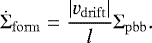 Mathematical equation: \begin{equation*}\dot{\Sigma}_{\mathrm{form}} = \frac{ |v_{\mathrm{drift}}|}{ {l}}\Sigma_{\mathrm{pbb}}. \end{equation*}