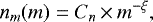 Mathematical equation: \begin{equation*}n_m(m) = C_n\,{\times}\,m^{-\xi}, \end{equation*}