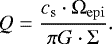 Mathematical equation: \begin{equation*} Q = \frac{c_{\mathrm{s}} \cdot \Omega_{\mathrm{epi}}}{ \pi G \cdot \Sigma}.\end{equation*}