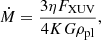 Mathematical equation: $$ \begin{aligned} \dot{M} = \frac{3 \eta F_{\rm XUV}}{4K G \rho _{\mathrm{pl} }}, \end{aligned} $$