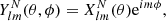 Mathematical equation: $$ \begin{aligned}&Y_{lm}^N(\theta ,\phi ) = X_{lm}^N(\theta ) \mathrm{e}^{i m \phi }, \end{aligned} $$
