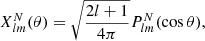 Mathematical equation: $$ \begin{aligned}&X_{lm}^N(\theta ) = \sqrt{\frac{2l +1}{4\pi }} P_{lm}^N(\cos \theta ),\end{aligned} $$
