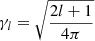 Mathematical equation: $$ \begin{aligned}&\gamma _l = \sqrt{\frac{2l+1}{4\pi }} \end{aligned} $$