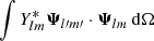 Mathematical equation: $ \int Y_{lm}^{*} {\boldsymbol{\Psi}}_{l{\prime}{m}{\prime}} \cdot {\boldsymbol{\Psi}}_{lm} \,\mathrm{d} \Omega $