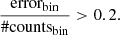 Mathematical equation: $$ \begin{aligned} \dfrac{\mathrm{error_{bin}}}{\mathrm{\# counts_{bin}}} > 0.2. \end{aligned} $$
