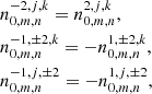 Mathematical equation: $$ \begin{aligned}&n_{0,m,n}^{-2,j,k}=n_{0,m,n}^{2,j,k},\nonumber \\&n_{0,m,n}^{-1,{\pm }2,k}=-n_{0,m,n}^{1,{\pm }2,k} ,\nonumber \\&n_{0,m,n}^{-1,j,{\pm }2}=-n_{0,m,n}^{1,j,{\pm }2}, \end{aligned} $$