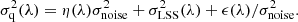 Mathematical equation: $$ \begin{aligned} \sigma _{\rm q}^2 (\lambda )= \eta (\lambda ) \sigma ^2_{\rm noise} + \sigma ^2_{\rm LSS}(\lambda ) + \epsilon (\lambda )/\sigma ^2_{\rm noise}. \end{aligned} $$