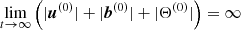 Mathematical equation: $$ \begin{aligned} \lim _{t\rightarrow \infty } \left( |\boldsymbol{u}^{(0)}| + |\boldsymbol{b}^{(0)}| + |\Theta ^{(0)}| \right) = \infty \end{aligned} $$