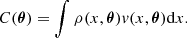 Mathematical equation: $$ \begin{aligned} C(\boldsymbol{\theta }) = \int \rho (x, \boldsymbol{\theta }) v(x, \boldsymbol{\theta }) \mathrm{d}x. \end{aligned} $$