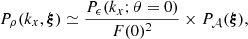 Mathematical equation: $$ \begin{aligned} P_{\rho }(k_x, \boldsymbol{\xi }) \simeq \frac{P_{\epsilon }(k_x; \theta =0)}{F(0)^2} \times P_{\mathcal{A} }(\boldsymbol{\xi }), \end{aligned} $$