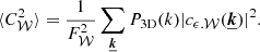 Mathematical equation: $$ \begin{aligned} \langle C_{\mathcal{W} }^2 \rangle = \frac{1}{F_{\mathcal{W} }^{2}} \sum _{\boldsymbol{\underline{k}}} P_{\rm 3D}(k) |c_{\epsilon .\mathcal{W} }(\boldsymbol{\underline{k}})|^2. \end{aligned} $$