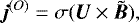 Mathematical equation: \begin{equation*}\bm{j}^{(O)} = \sigma (\bm{U}\times\tilde{\bm{B}}) ,\end{equation*}