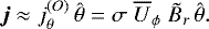 Mathematical equation: \begin{equation*}\bm{j}\approx j^{(O)}_{\theta}\,{\hat{\theta}} = \sigma\;{\overline{U}_{\phi}}\;\tilde{B}_r\,{\hat{\theta}} .\end{equation*}
