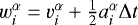 Mathematical equation: $w_i^{\alpha} = v_i^{\alpha} + \frac{1}{2} a_i^{\alpha} \Delta t$