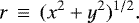 Mathematical equation: \begin{equation*}r\,\equiv\,(x^{2}+y^{2})^{1/2}. \end{equation*}