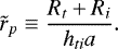 Mathematical equation: \begin{equation*} \tilde{r}_p \equiv \frac{R_t+R_i}{h_{ti}a}. \end{equation*}