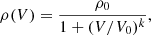 Mathematical equation: $$ \begin{aligned} \rho (V) = \frac{\rho _0}{1 + (V/V_0)^k} , \end{aligned} $$