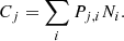 Mathematical equation: $$ \begin{aligned} C_j = \sum _{i} P_{j, i} N_i. \end{aligned} $$