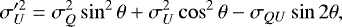 Mathematical equation: \begin{equation*} \sigma_U^{\prime 2} = \sigma_Q^2 \sin^2\theta + \sigma_U^2 \cos^2\theta - \sigma_{QU} \sin 2\theta, \end{equation*}