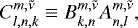 Mathematical equation: \begin{equation*} {C_{{l},{n},{k}}^{{m},{\tilde{\nu}}}} \equiv {B_{{k},{n}}^{{m},{\tilde{\nu}}}} {A_{{n},{l}}^{{m},{\tilde{\nu}}}},\end{equation*}