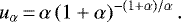 Mathematical equation: \begin{equation*} u_{\alpha}\,{=}\,\alpha \left(1 + \alpha \right)^{-\left(1 + \alpha \right) / \alpha}.\end{equation*}