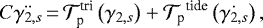 Mathematical equation: \begin{equation*} C \ddot{{\gamma_{2,s}}}\,{=}\,\mathcal{T}_{\textrm{p}}^{\textrm{tri}} \left({\gamma_{2,s}} \right) + {\mathcal{T}_{\textrm{p}}}^{\textrm{tide}} \left(\dot{{\gamma_{2,s}}} \right),\end{equation*}