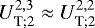Mathematical equation: ${{U}_{{\textrm{T}}; {2}}^{2,3}} \approx {{U}_{{\textrm{T}}; {2}}^{2,2}}$