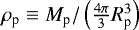 Mathematical equation: $\rho_{\textrm{p}} \equiv {M_{\textrm{p}}} / \left( \frac{4 \pi}{3} R_{\textrm{p}}^3 \right)$